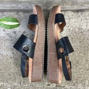 VIONIC Louise Platform Slingback Black Raffia Leather EUC Size‎ 10